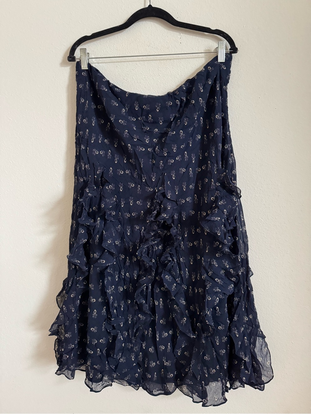 Lauren Ralph Lauren Navy Floral Ruffle Silk Western Coquette Midi Skirt XL